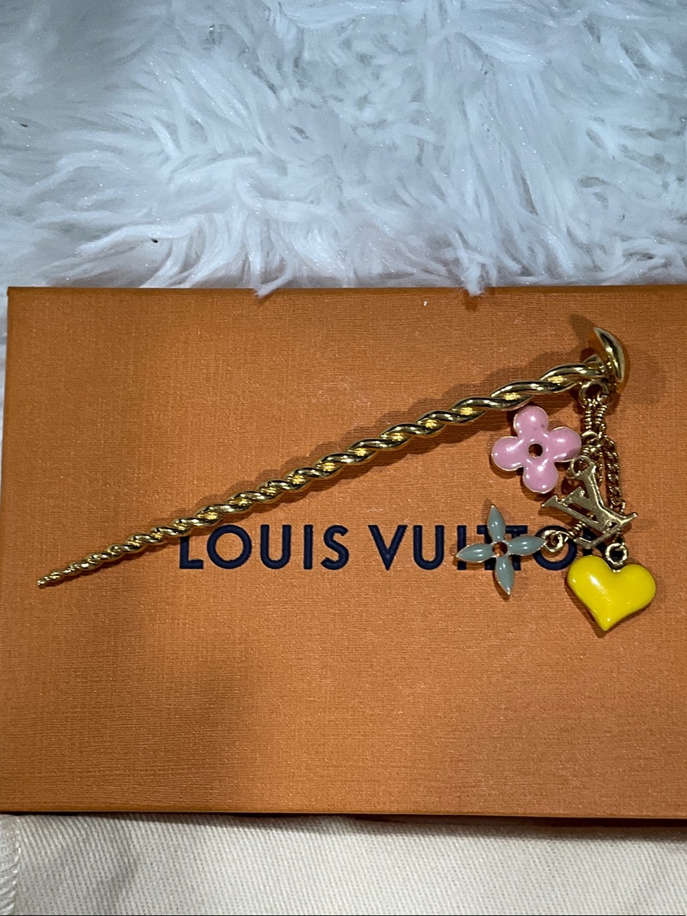 Louis Vuitton Gold-Tone Enamel Charm Hair Pin — Pink, Blue, Yellow